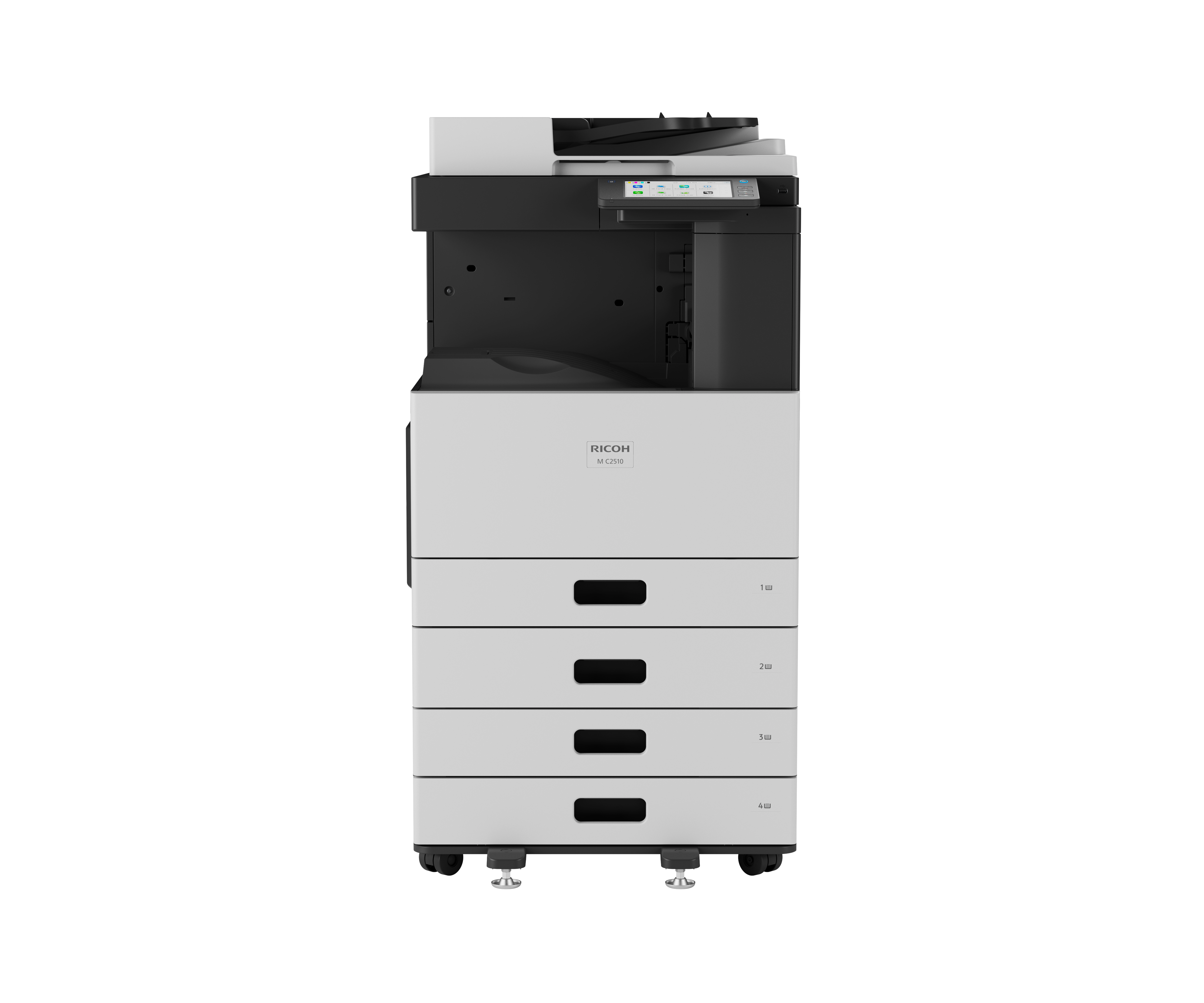 Ricoh M C2510 A3 colour multifunction printer with touchscreen control panel and automatic document feeder front view